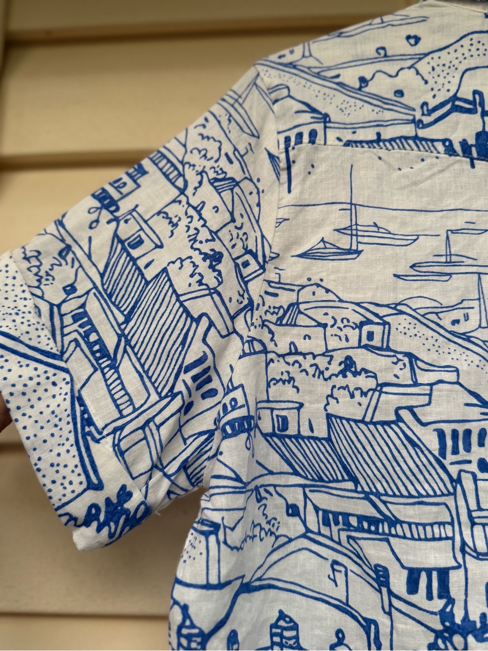 Calypso St,Barth Linen Blend Toile Coastal Croo top Shirt Blue White Size Large - Picture 7 of 9